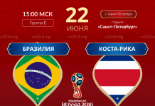 Бразилия — Коста Рика 22 июня 2018: прогноз на матч, где будет проходить